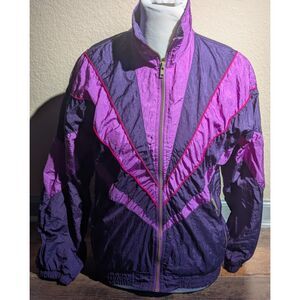 CHAMPS STYLE Vintage 80s/90s Windbreaker Jacket - Size S - Purple Geometric!